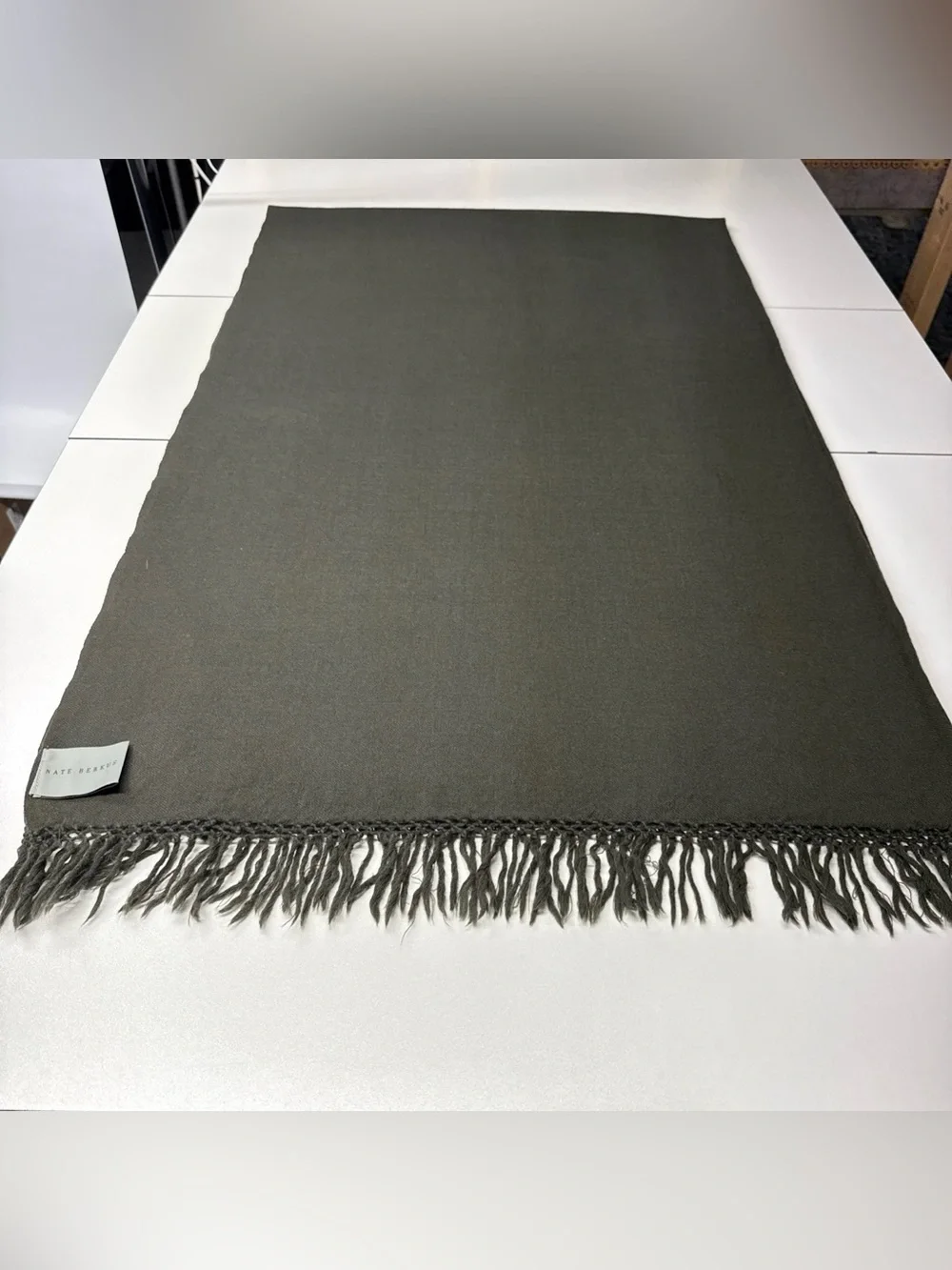 Nate Berkus Wool ONE Window Panel Olive Green Fringe 50x78